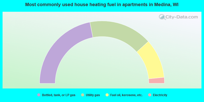 Most commonly used house heating fuel in apartments in Medina, WI