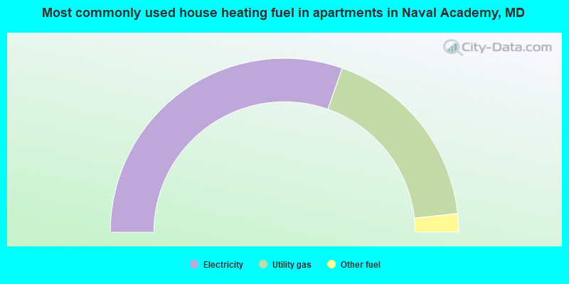 Most commonly used house heating fuel in apartments in Naval Academy, MD