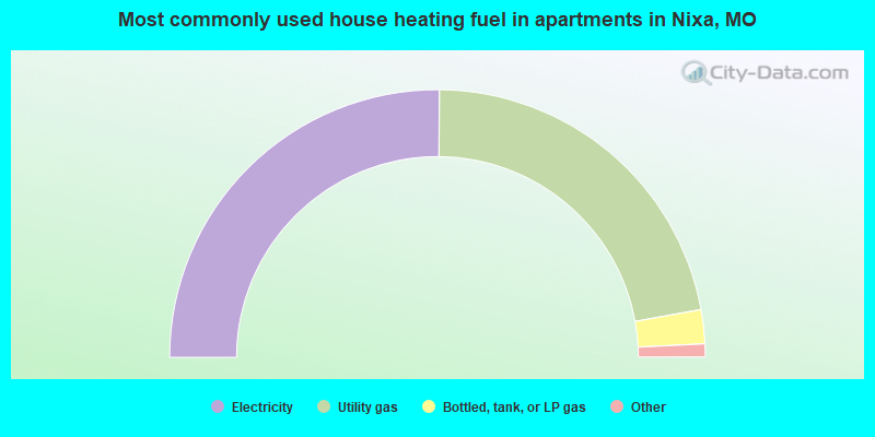 Most commonly used house heating fuel in apartments in Nixa, MO
