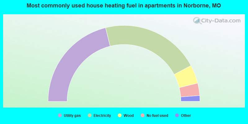 Most commonly used house heating fuel in apartments in Norborne, MO