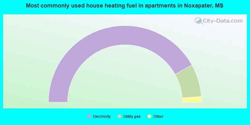 Most commonly used house heating fuel in apartments in Noxapater, MS