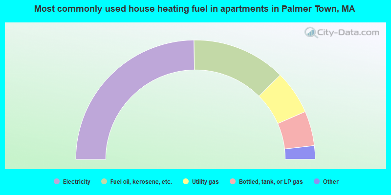 Most commonly used house heating fuel in apartments in Palmer Town, MA