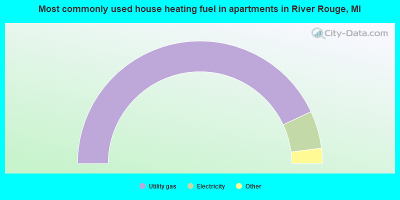 Most commonly used house heating fuel in apartments in River Rouge, MI