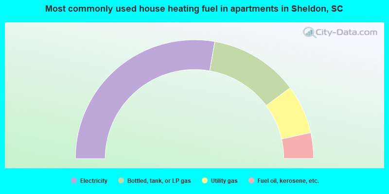 Most commonly used house heating fuel in apartments in Sheldon, SC