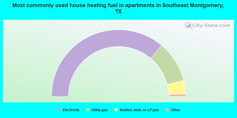 Most commonly used house heating fuel in apartments in Southeast Montgomery, TX