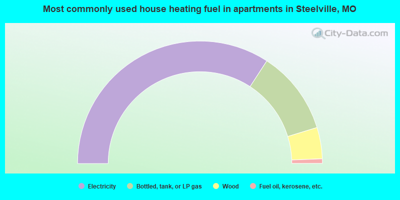 Most commonly used house heating fuel in apartments in Steelville, MO