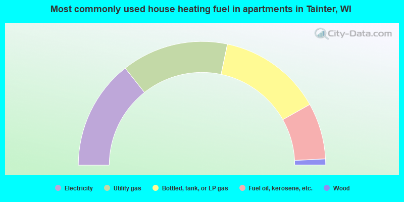 Most commonly used house heating fuel in apartments in Tainter, WI