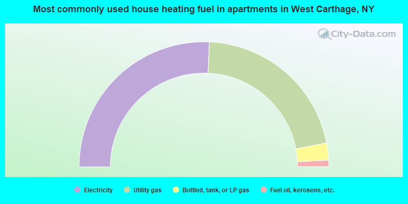 Most commonly used house heating fuel in apartments in West Carthage, NY