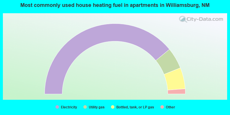 Most commonly used house heating fuel in apartments in Williamsburg, NM