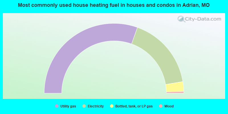 Most commonly used house heating fuel in houses and condos in Adrian, MO