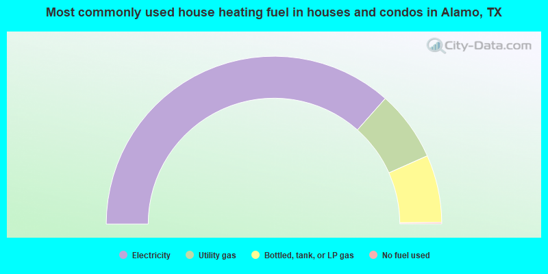 Most commonly used house heating fuel in houses and condos in Alamo, TX