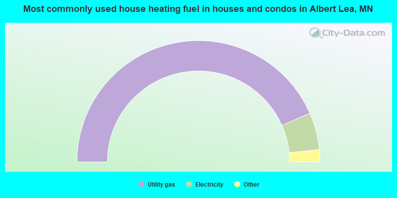 Most commonly used house heating fuel in houses and condos in Albert Lea, MN