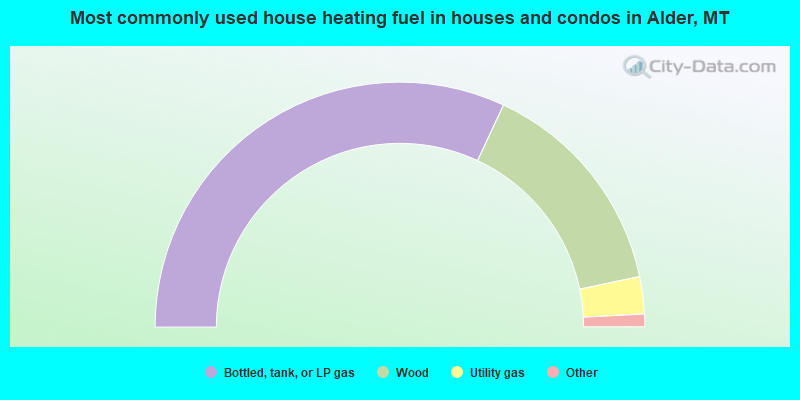 Most commonly used house heating fuel in houses and condos in Alder, MT