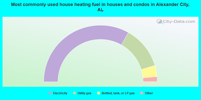 Most commonly used house heating fuel in houses and condos in Alexander City, AL