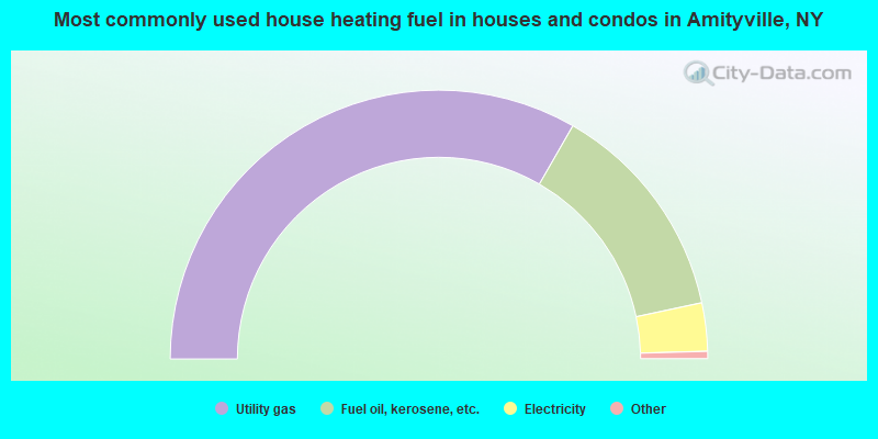 Most commonly used house heating fuel in houses and condos in Amityville, NY