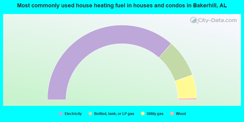 Most commonly used house heating fuel in houses and condos in Bakerhill, AL