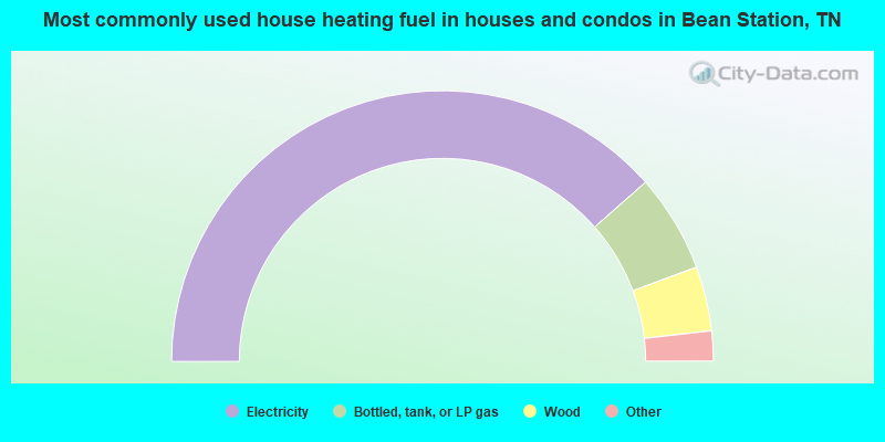 Most commonly used house heating fuel in houses and condos in Bean Station, TN