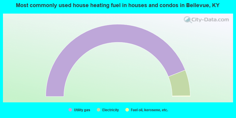 Most commonly used house heating fuel in houses and condos in Bellevue, KY