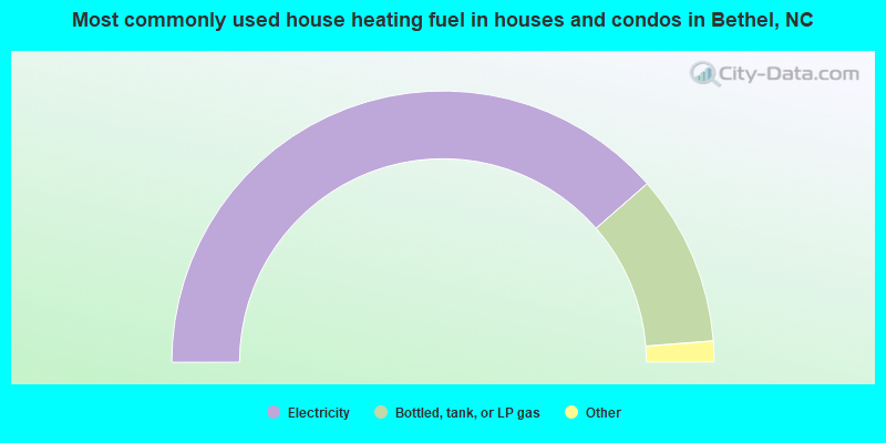 Most commonly used house heating fuel in houses and condos in Bethel, NC