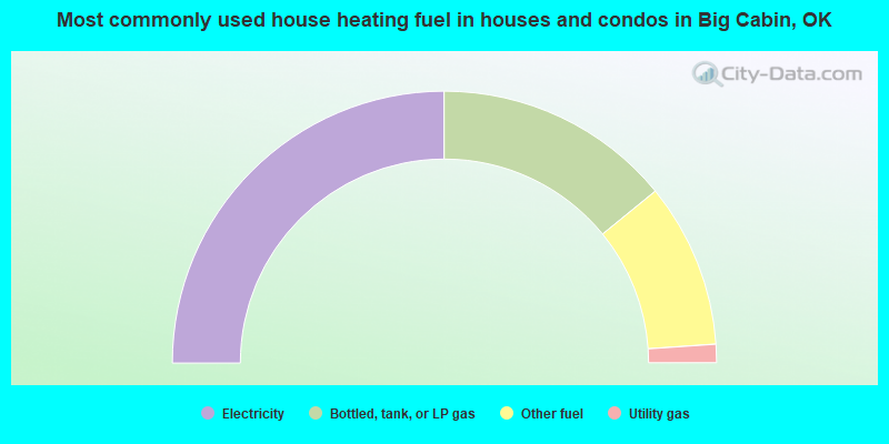 Most commonly used house heating fuel in houses and condos in Big Cabin, OK