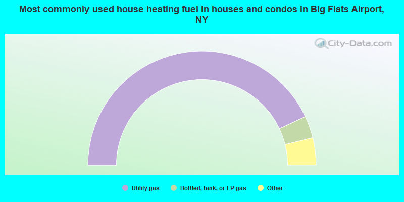 Most commonly used house heating fuel in houses and condos in Big Flats Airport, NY