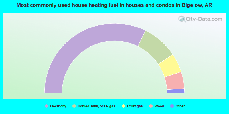 Most commonly used house heating fuel in houses and condos in Bigelow, AR