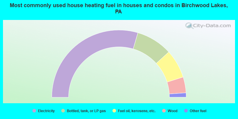 Most commonly used house heating fuel in houses and condos in Birchwood Lakes, PA