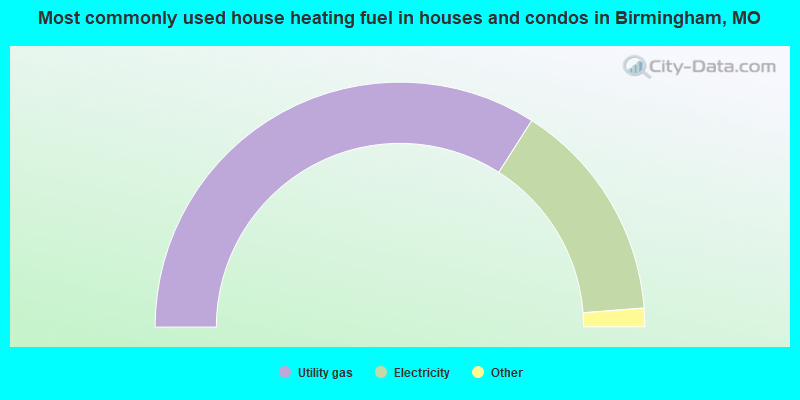 Most commonly used house heating fuel in houses and condos in Birmingham, MO