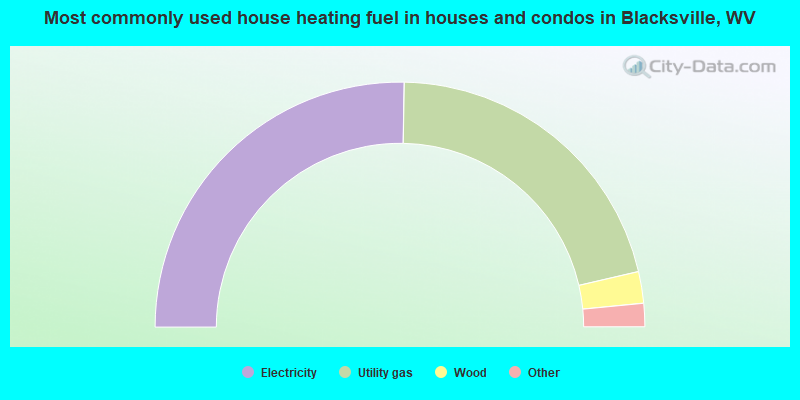 Most commonly used house heating fuel in houses and condos in Blacksville, WV