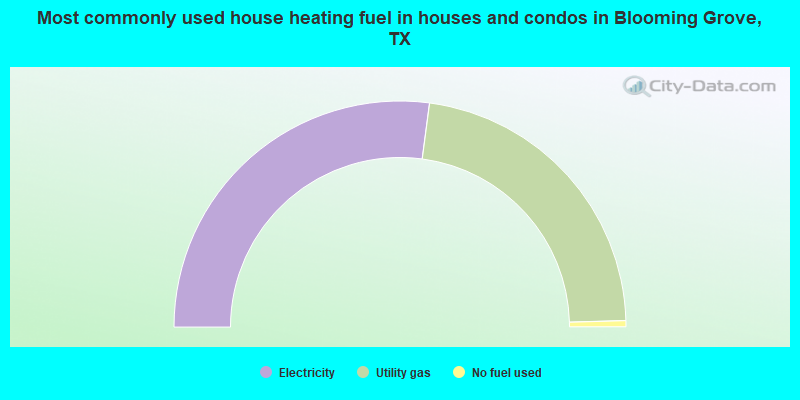 Most commonly used house heating fuel in houses and condos in Blooming Grove, TX
