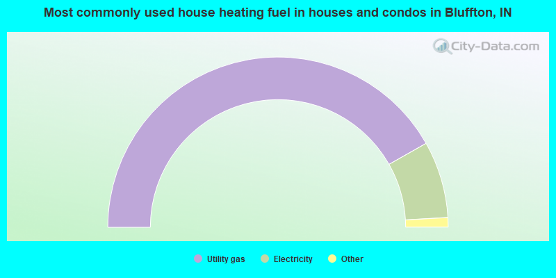 Most commonly used house heating fuel in houses and condos in Bluffton, IN