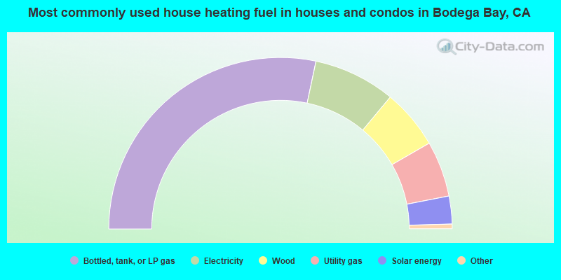 Most commonly used house heating fuel in houses and condos in Bodega Bay, CA