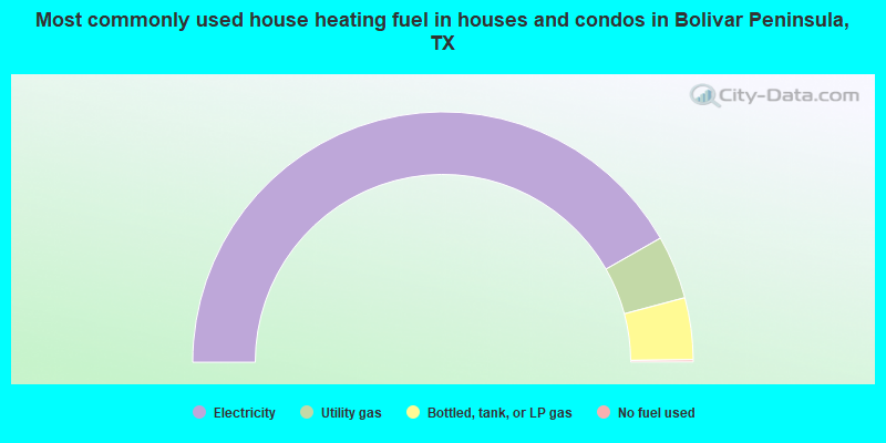 Most commonly used house heating fuel in houses and condos in Bolivar Peninsula, TX
