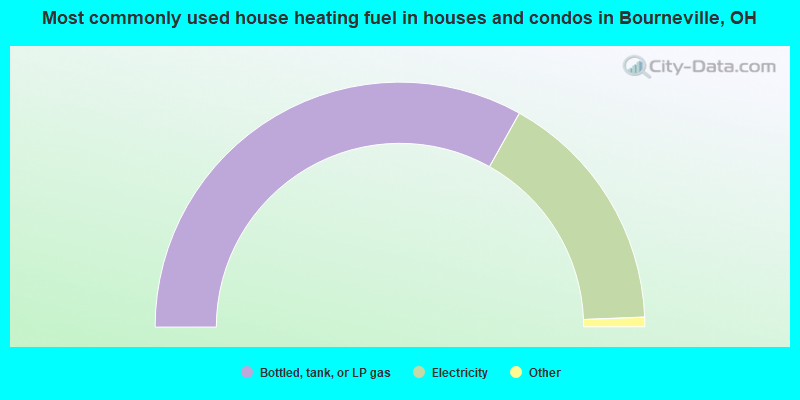 Most commonly used house heating fuel in houses and condos in Bourneville, OH