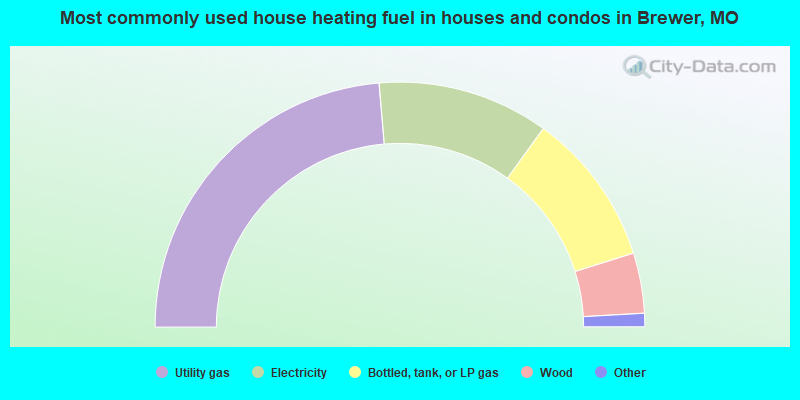Most commonly used house heating fuel in houses and condos in Brewer, MO