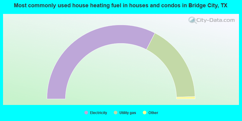Most commonly used house heating fuel in houses and condos in Bridge City, TX