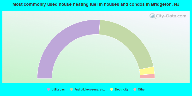 Most commonly used house heating fuel in houses and condos in Bridgeton, NJ
