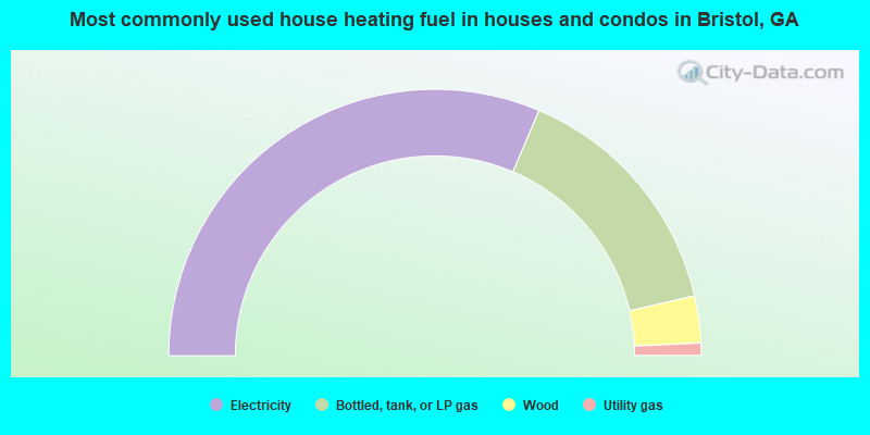 Most commonly used house heating fuel in houses and condos in Bristol, GA