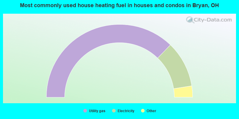 Most commonly used house heating fuel in houses and condos in Bryan, OH