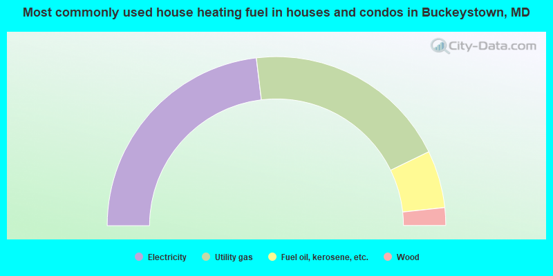 Most commonly used house heating fuel in houses and condos in Buckeystown, MD