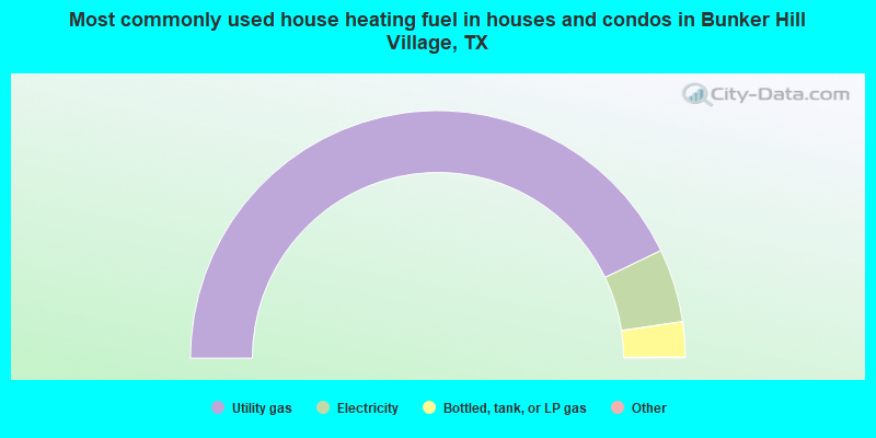 Most commonly used house heating fuel in houses and condos in Bunker Hill Village, TX