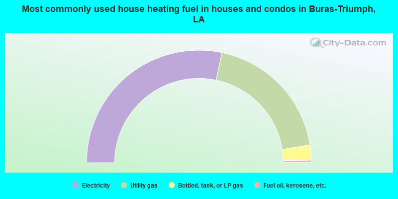 Most commonly used house heating fuel in houses and condos in Buras-Triumph, LA