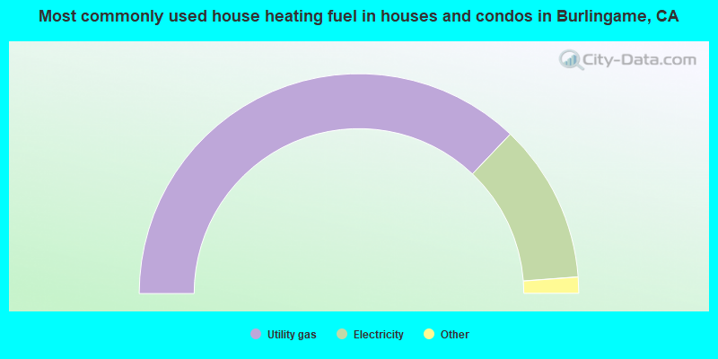 Most commonly used house heating fuel in houses and condos in Burlingame, CA