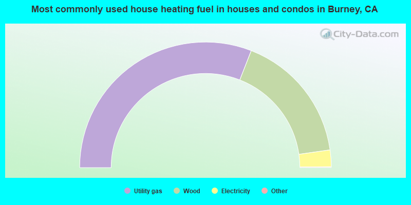 Most commonly used house heating fuel in houses and condos in Burney, CA