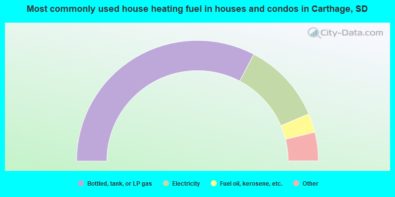 Most commonly used house heating fuel in houses and condos in Carthage, SD