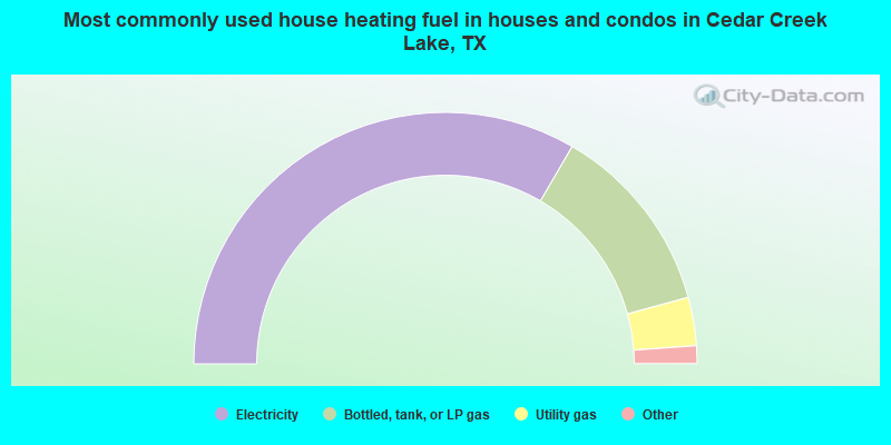 Most commonly used house heating fuel in houses and condos in Cedar Creek Lake, TX