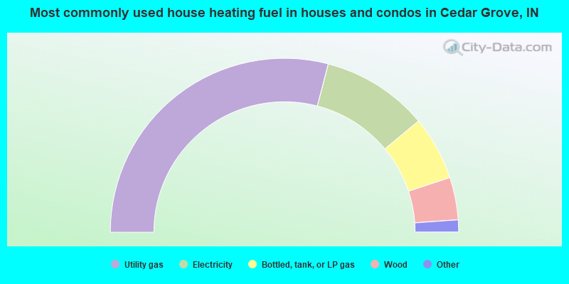 Most commonly used house heating fuel in houses and condos in Cedar Grove, IN