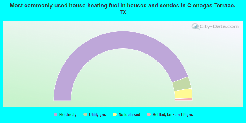 Most commonly used house heating fuel in houses and condos in Cienegas Terrace, TX
