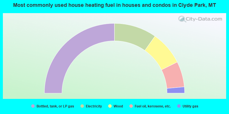 Most commonly used house heating fuel in houses and condos in Clyde Park, MT