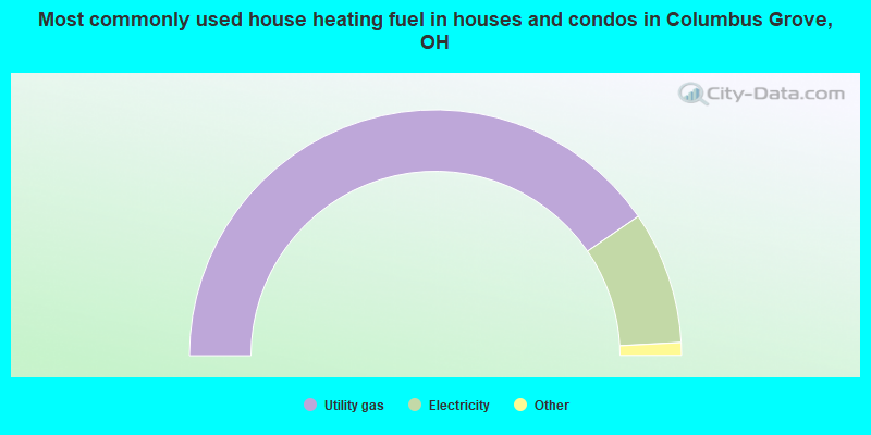 Most commonly used house heating fuel in houses and condos in Columbus Grove, OH